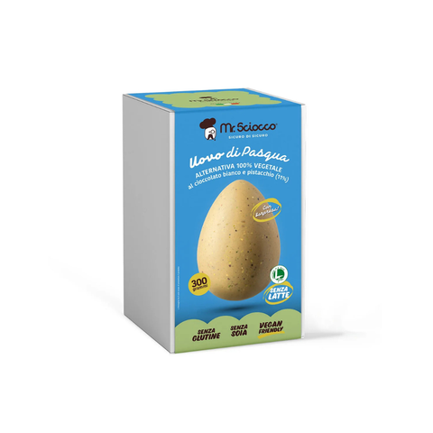 Uovo di Pasqua ALTERNATIVA 100% VEGETALE al cioccolato bianco e pistacchio con granella di pistacchi - Mr Sciocco