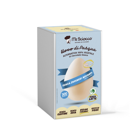 Uovo di Pasqua ALTERNATIVA 100% VEGETALE al cioccolato bianco senza zuccheri aggiunti - Mr Sciocco