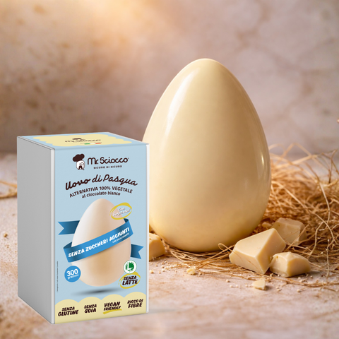 Uovo di Pasqua ALTERNATIVA 100% VEGETALE al cioccolato bianco senza zuccheri aggiunti - Mr Sciocco