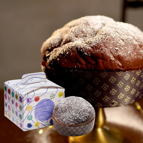 Panettone vegano con gelee’ di frutti di bosco & cocco copertura di cioccolato fondente Pane-Veg - Biscottificio Guerra