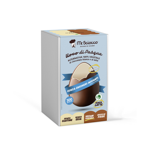 Uovo di Pasqua Bigusto ALTERNATIVA 100% VEGETALE al cioccolato bianco e al latte senza zuccheri aggiunti - Mr Sciocco