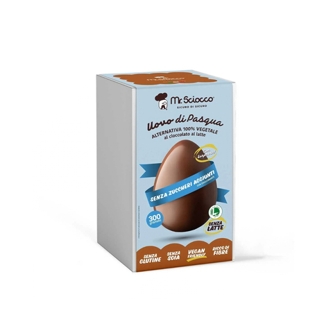 Uovo di Pasqua ALTERNATIVA 100% VEGETALE al cioccolato al latte senza zuccheri aggiunti - Mr Sciocco